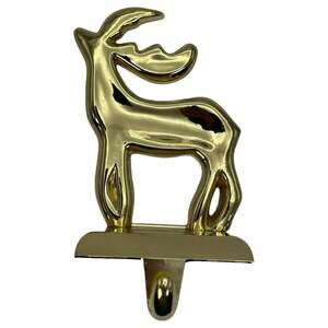 Christmas Stocking Hanger Holder Deer Gold Metallic Metal 6" Heavy Shiny